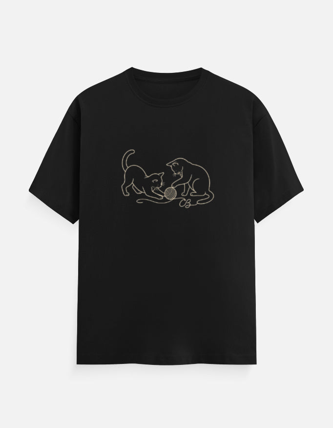 Cats at Play minimalist cat print unisex t-shirt front