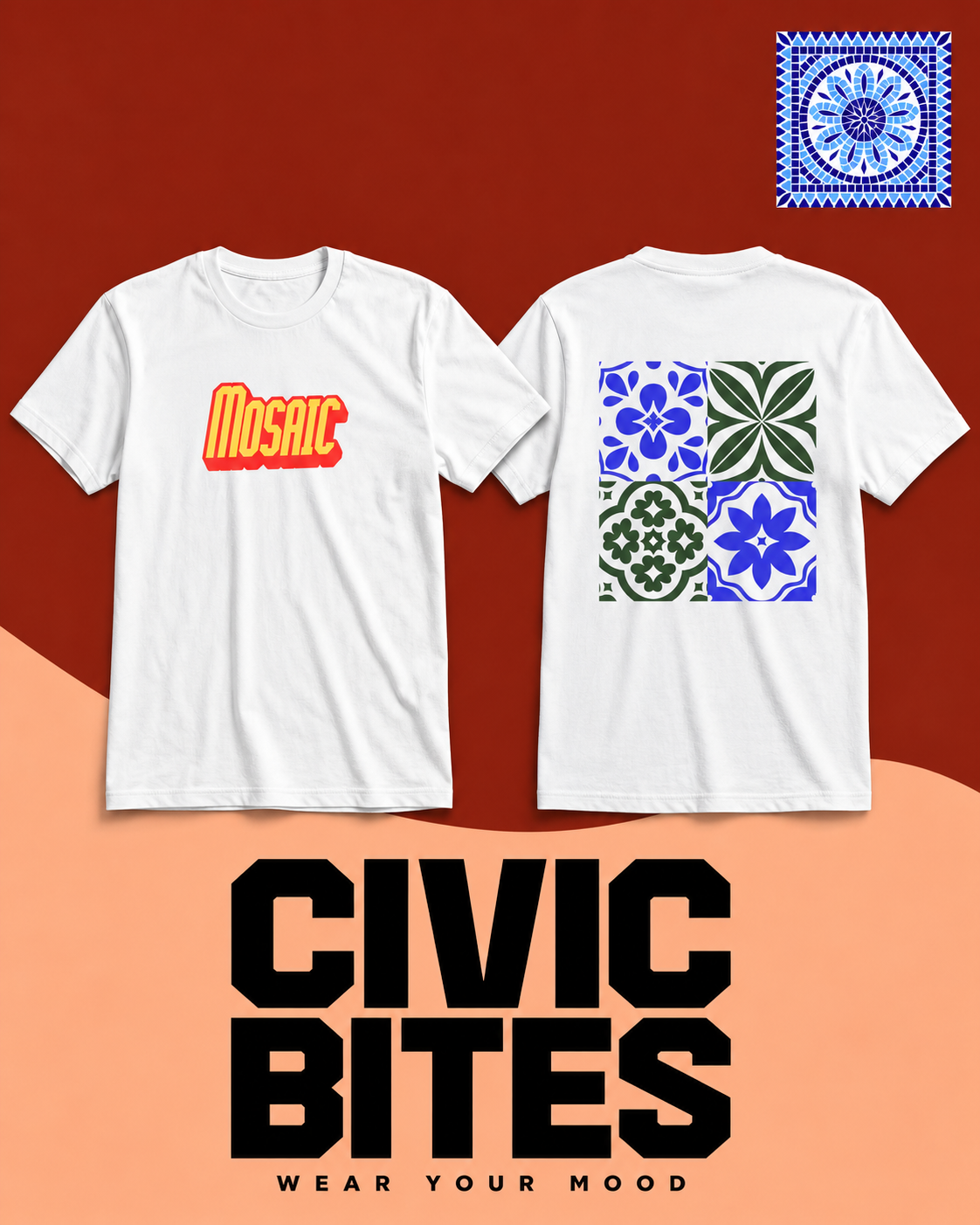 Mosaic Graphic Oversized T-Shirt | Retro Printed T-Shirt