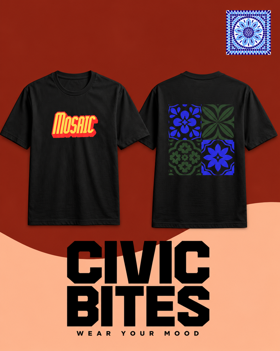 Mosaic Graphic Oversized T-Shirt | Retro Printed T-Shirt