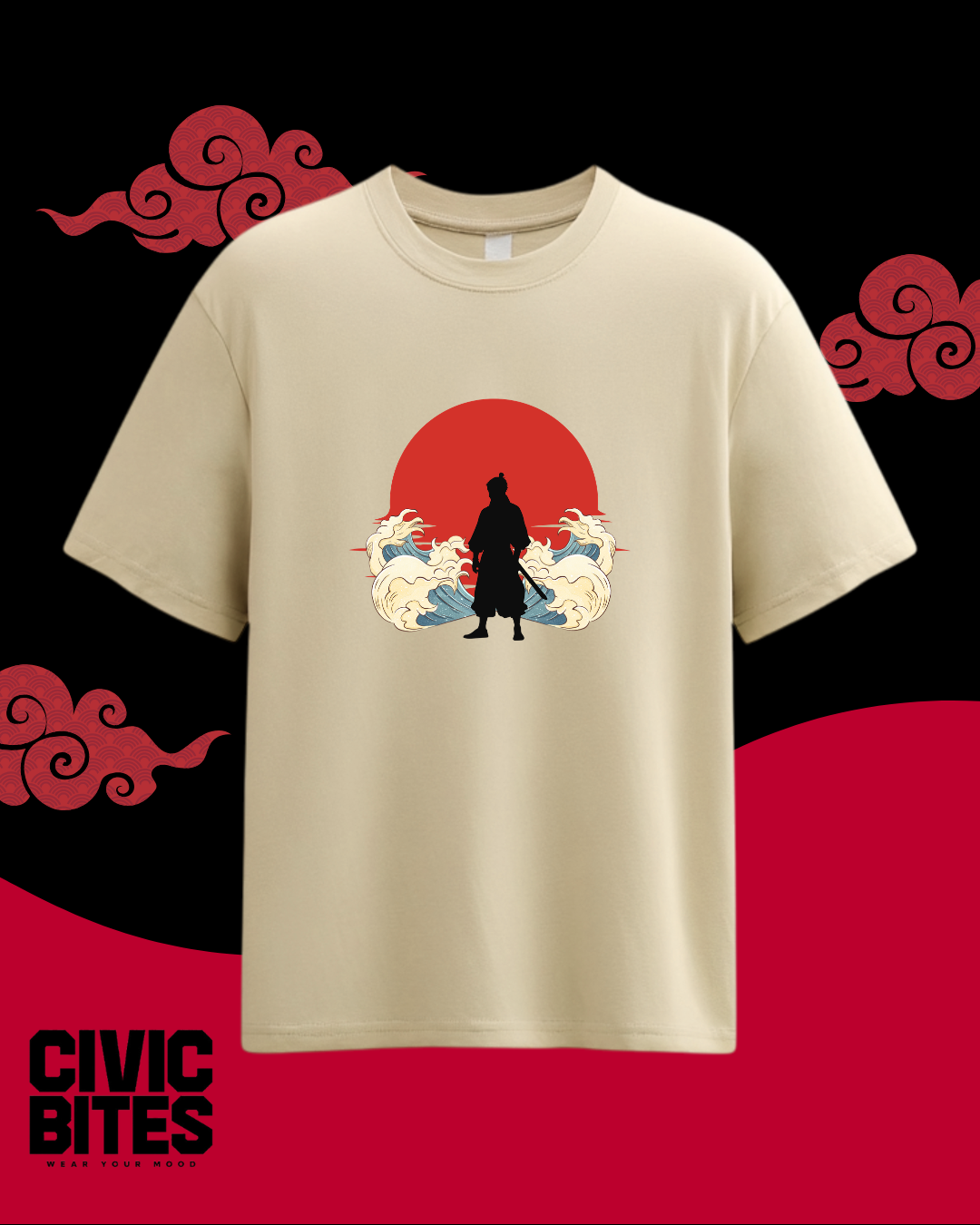 Samurai Sunrise | Japanese Unisex Oversized T-Shirt | Civic Bites