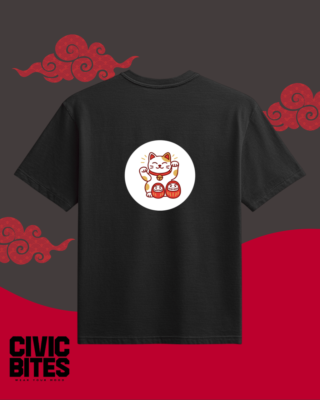 Lucky Cat | Japanese Unisex Oversized T-Shirt | Civic Bites