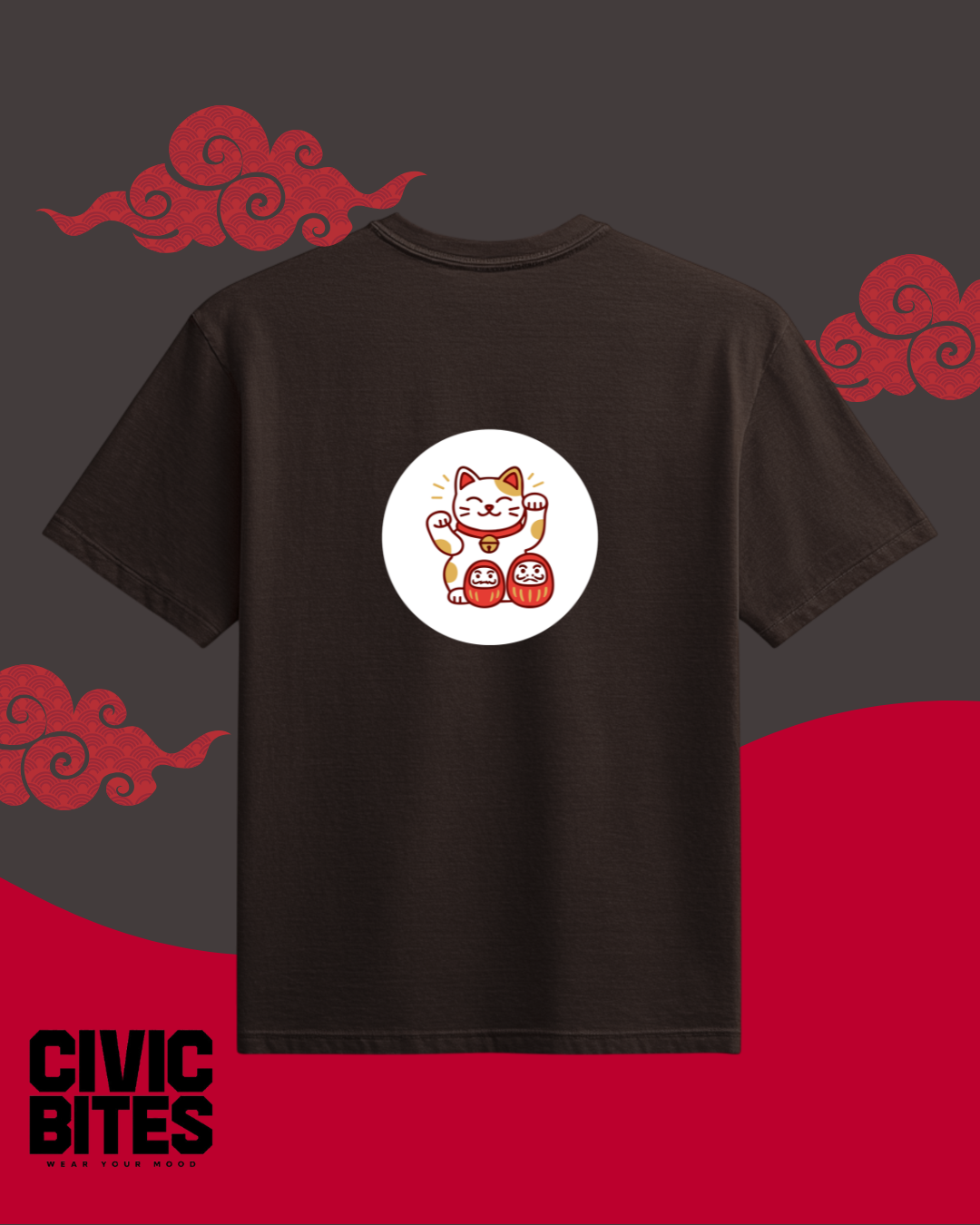 Lucky Cat | Japanese Unisex Oversized T-Shirt | Civic Bites