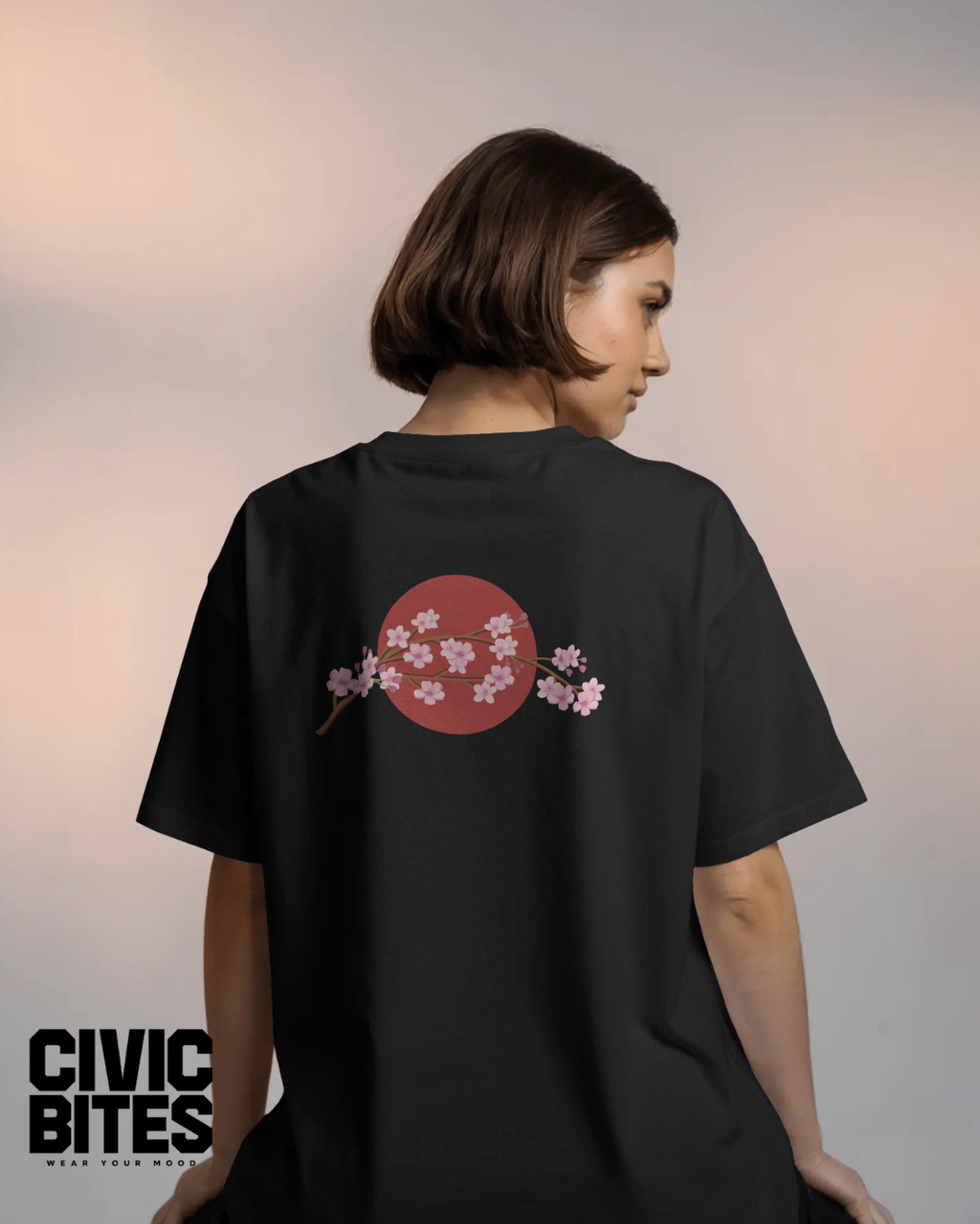 Sakura Rising Sun | Women's Double-Sided Oversized T-Shirt | Civic Bites