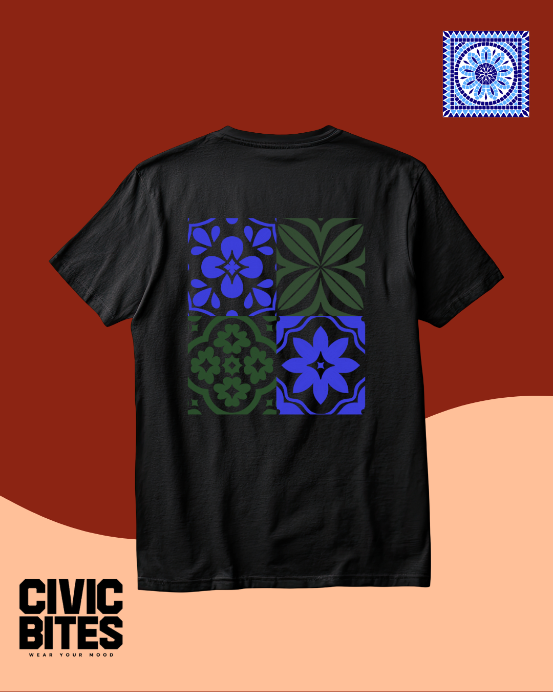 Mosaic Graphic Oversized T-Shirt | Retro Printed T-Shirt