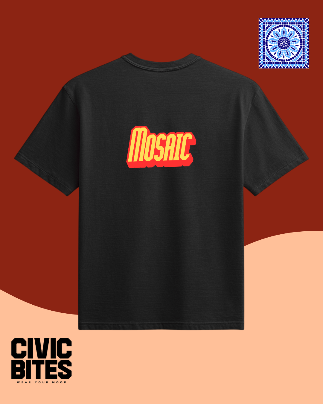 Mosaic Graphic Oversized T-Shirt | Retro Printed T-Shirt