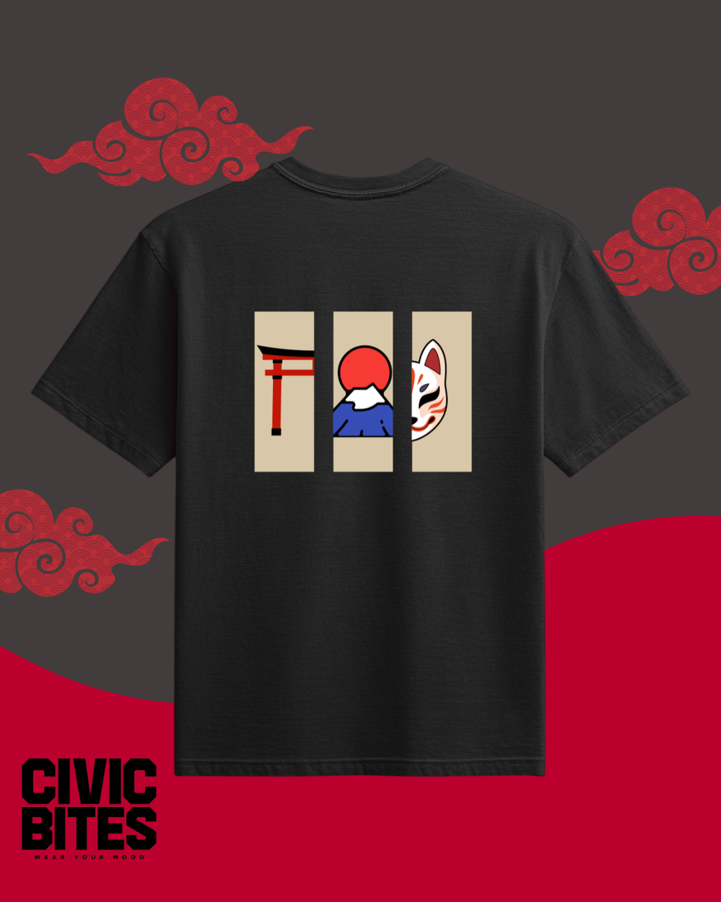 Japanese Torii Fuji Kitsune T-Shirt | Japanese Unisex Oversized | Civic Bites