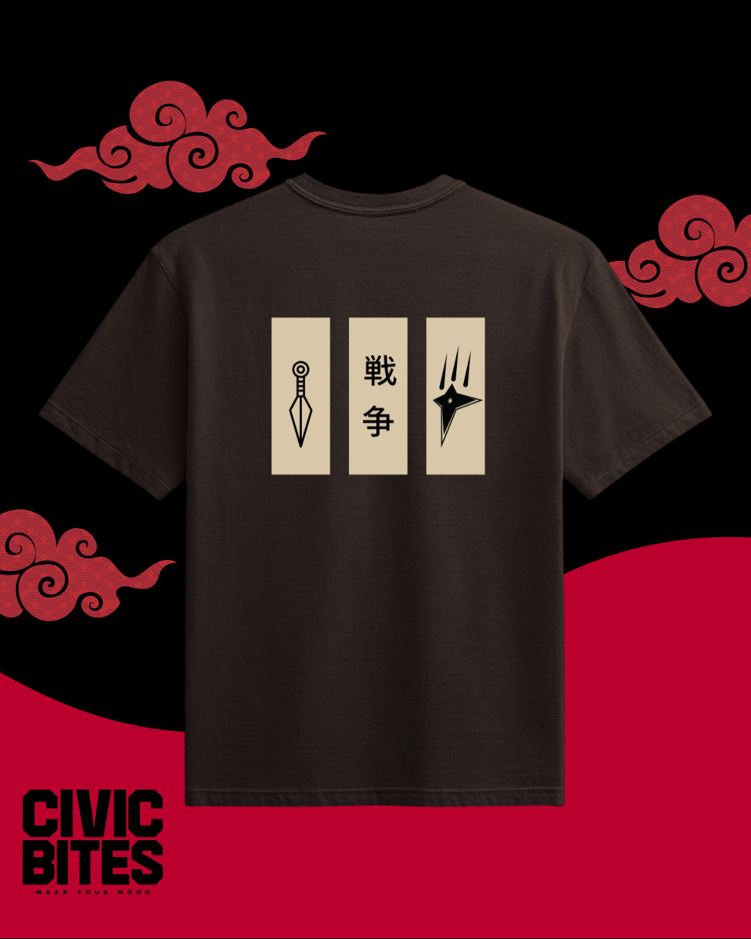 Japanese Kunai Shuriken Warrior T-Shirt | Japanese Unisex Oversized T-Shirt | Civic Bites