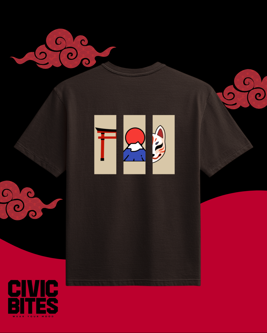 Japanese Torii Fuji Kitsune T-Shirt | Japanese Unisex Oversized | Civic Bites