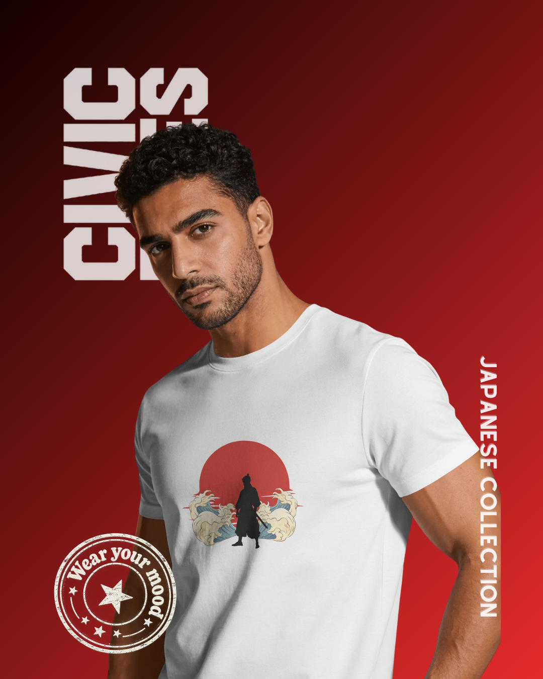 Samurai Sunrise | Japanese Unisex Oversized T-Shirt | Civic Bites