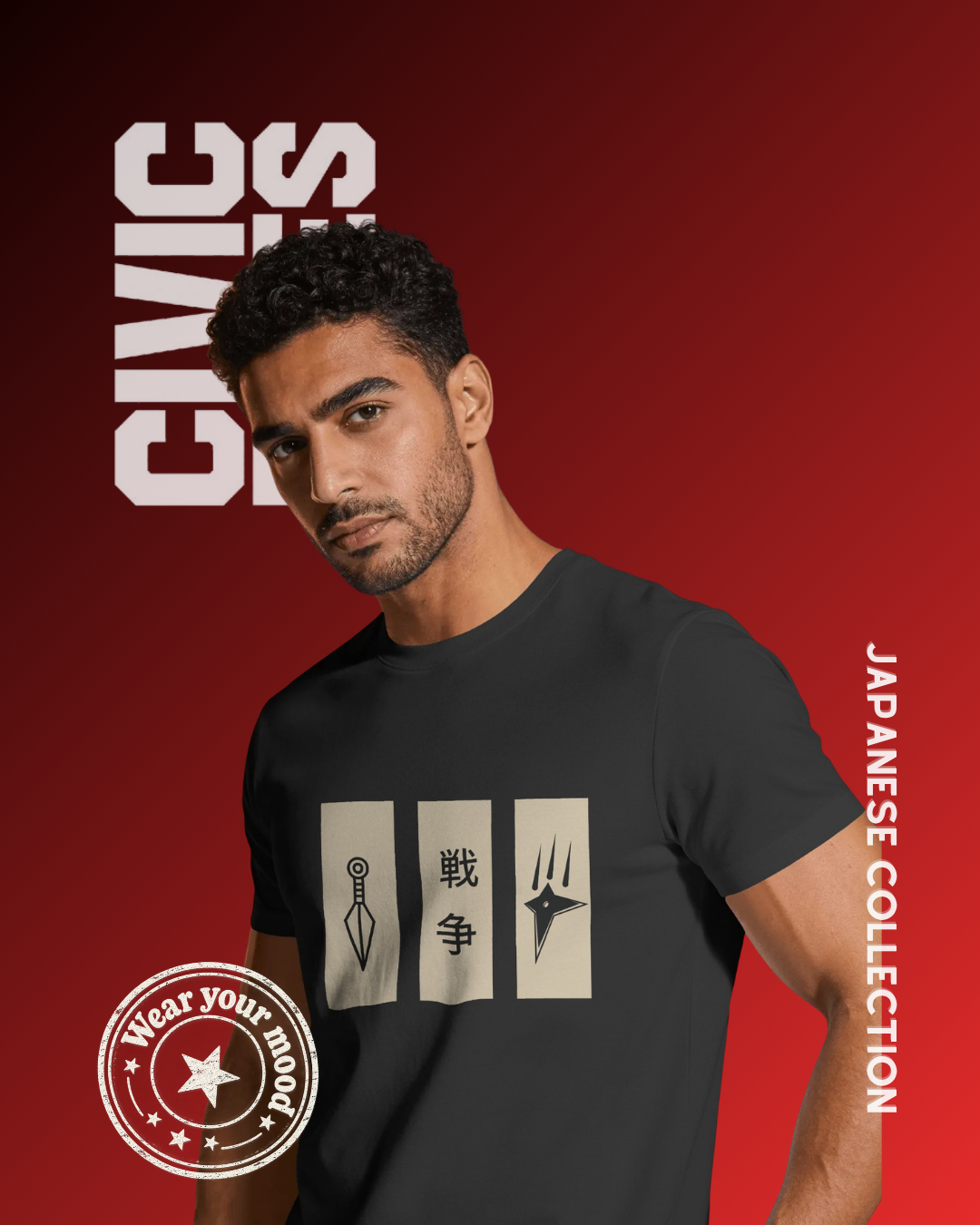 Japanese Kunai Shuriken Warrior T-Shirt | Japanese Unisex Oversized T-Shirt | Civic Bites