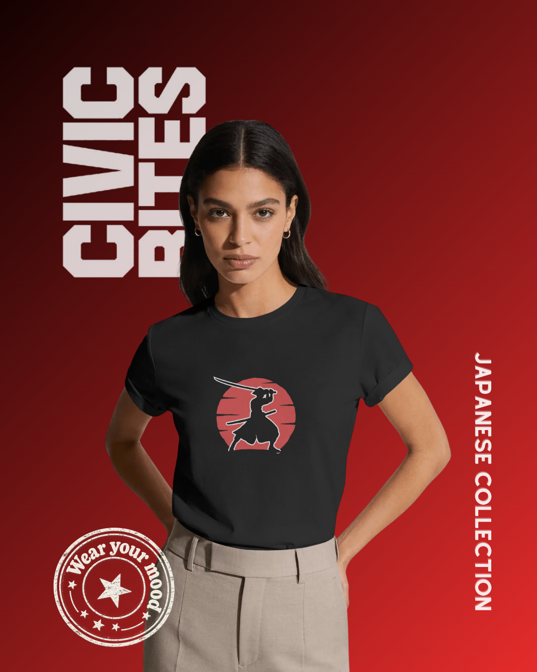 Japanese Samurai | Japanese Unisex Oversized T-Shirt | Civic Bites
