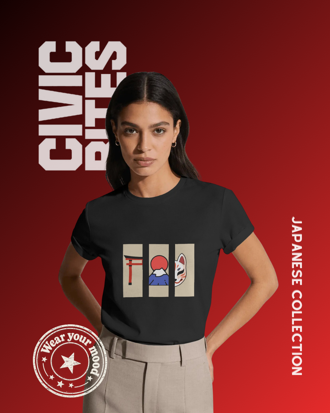 Japanese Torii Fuji Kitsune T-Shirt | Japanese Unisex Oversized | Civic Bites